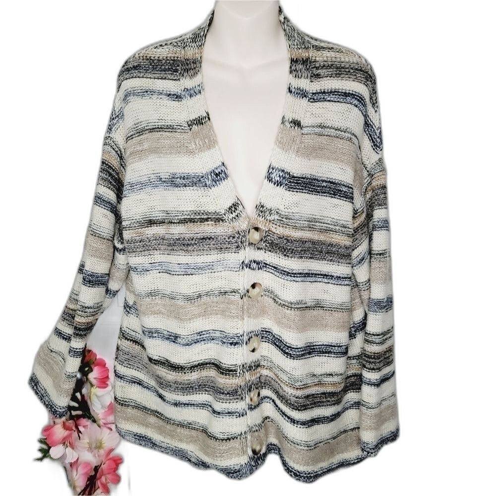 Asos Designs wool blend Striped Button cardigan sweater medium